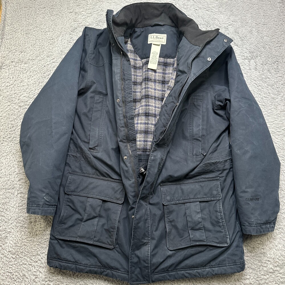 LL Bean Gortex Jacket Mens XLT Blue Wool Lined Heavy Parka Coat Warm Winter